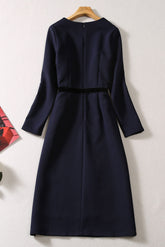 Von Kate Middleton inspiriertes, dunkelblaues, langärmliges, knielanges Kleid